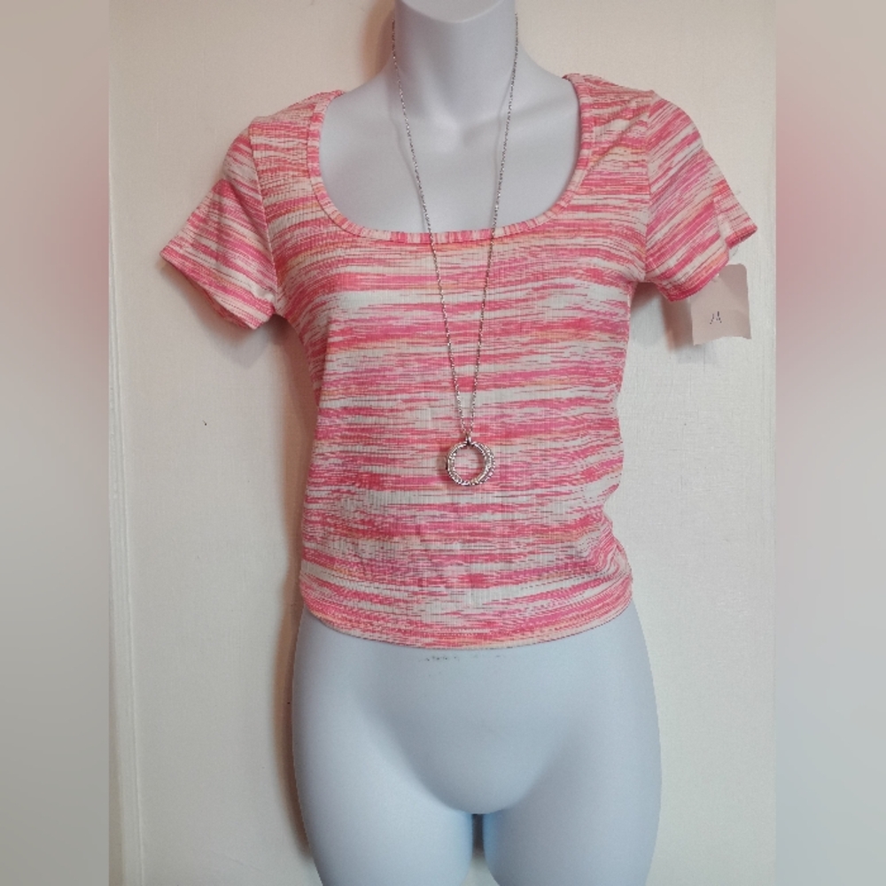 Vibrant Pink Striped Women's Short Sleeve Top